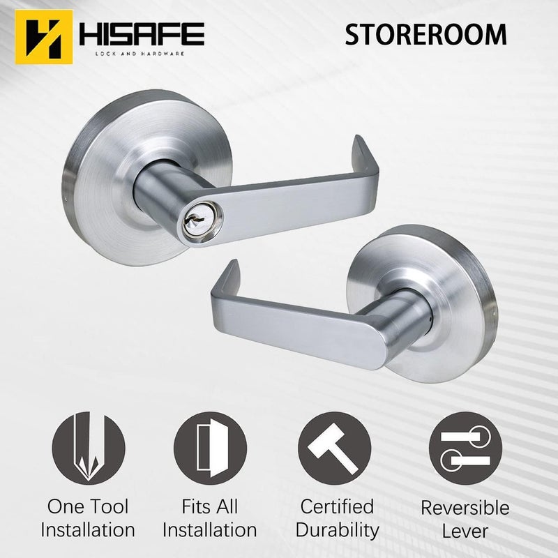 HISAFE Heavy Duty Commercial Storeroom Door Lever, Grade 2 ADA Door Handle, Satin Chrome Finished, UL 3 Hour Fire Rated Ergonomic Lever for Store Room Door, 70mm Latch - Image 2